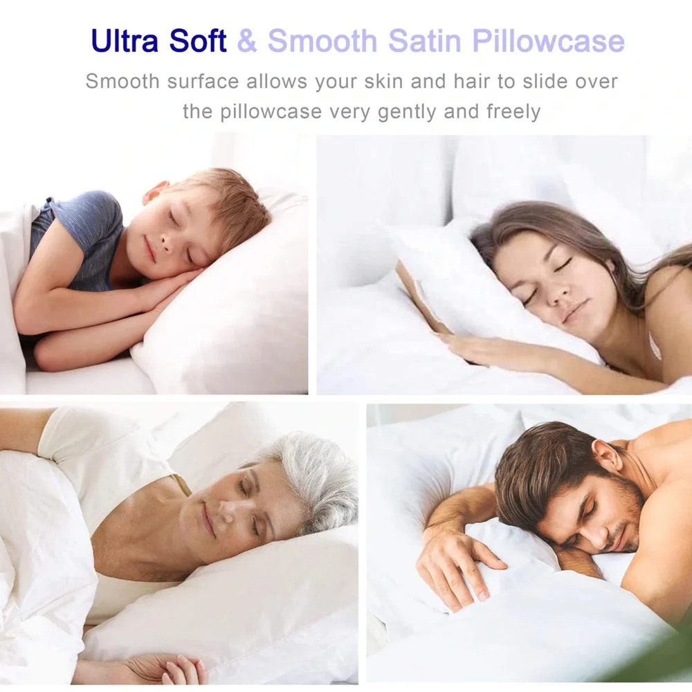 Satin Silky Soft Bed Pillowcase Protector for Hair and Skin Standard, White